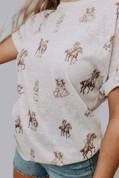 Cowgirl Loose Fit Tee - Cowhide and Conchos