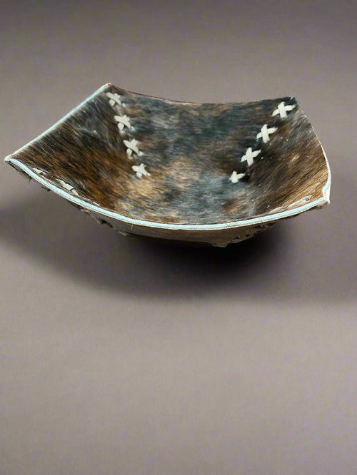 Cowhide Bowl with Laced Details - Cowhide and Conchos