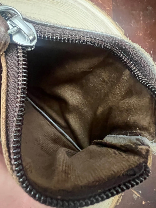 Cowhide Coin and card Purse - Ace and Skull Hand - Cowhide and Conchos