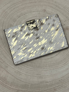 Cowhide Credit Card Wallet - Acid wash gold - Cowhide and Conchos