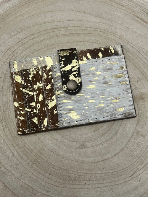 Cowhide Credit Card Wallet - Acid wash gold - Cowhide and Conchos