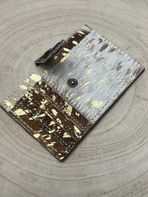 Cowhide Credit Card Wallet - Acid wash gold - Cowhide and Conchos