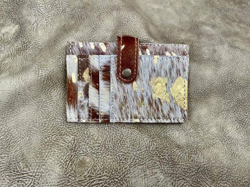 Cowhide Credit Card Wallet - Leopard - Cowhide and Conchos