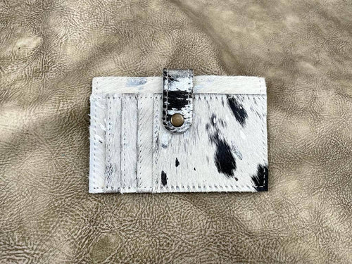 Cowhide Credit Card Wallet - Leopard - Cowhide and Conchos