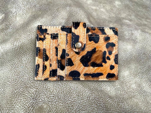 Cowhide Credit Card Wallet - Leopard - Cowhide and Conchos