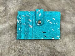 Cowhide Credit Card Wallet - Leopard - Cowhide and Conchos