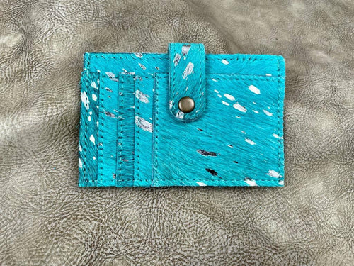 Cowhide Credit Card Wallet - Leopard - Cowhide and Conchos
