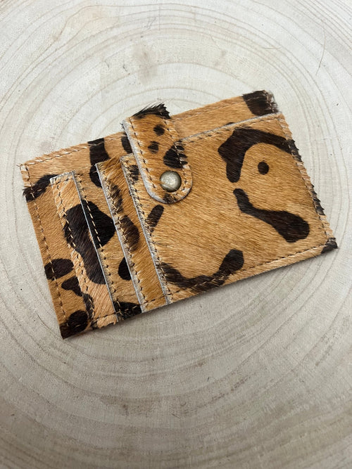 Cowhide Credit Card Wallet - Leopard - Cowhide and Conchos