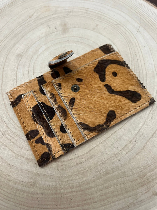 Cowhide Credit Card Wallet - Leopard - Cowhide and Conchos
