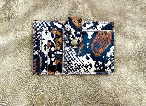 Cowhide Credit Card Wallet - Leopard - Cowhide and Conchos