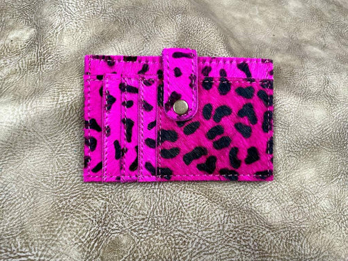 Cowhide Credit Card Wallet - Leopard - Cowhide and Conchos