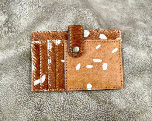 Cowhide Credit Card Wallet - Leopard - Cowhide and Conchos