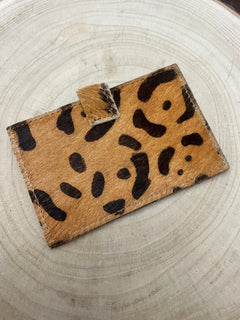 Cowhide Credit Card Wallet - Leopard - Cowhide and Conchos