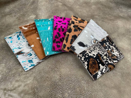 Cowhide Credit Card Wallet - Leopard - Cowhide and Conchos