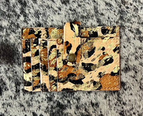 Cowhide Credit Card Wallet - Leopard - Cowhide and Conchos