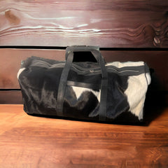 Cowhide Duffle Bag - Black and White - Cowhide and Conchos