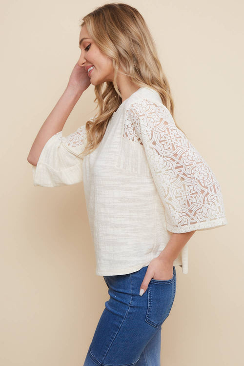 Cream Lace Detail Top - small remaining - Cowhide and Conchos