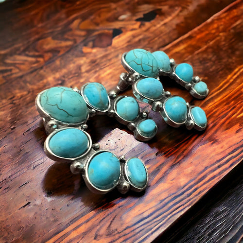 Crescent Moon Squash Earrings - Cowhide and Conchos