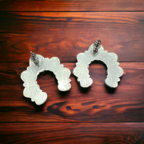 Crescent Moon Squash Earrings - Cowhide and Conchos