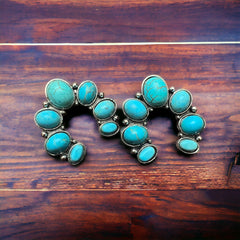 Crescent Moon Squash Earrings - Cowhide and Conchos