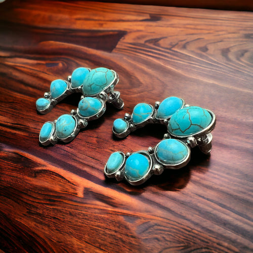 Crescent Moon Squash Earrings - Cowhide and Conchos