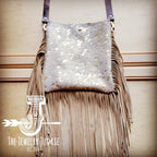 Crossbody Handbag Cream Metallic Leather Fringe - Medium size - Cowhide and Conchos