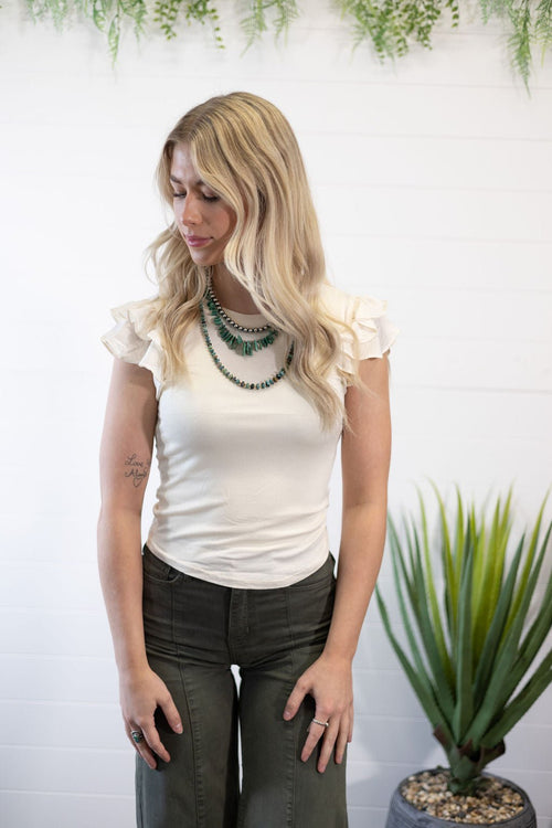 Crystal Flutter Sleeve Knit Top - Cowhide and Conchos