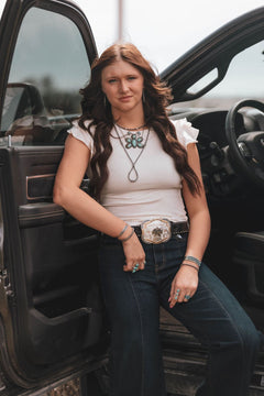 Crystal Flutter Sleeve Knit Top - Cowhide and Conchos