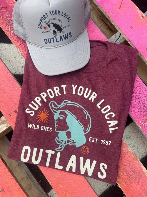 Support your local outlaw - Maroon tee color