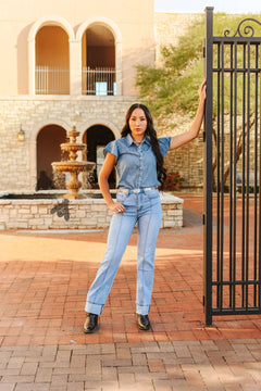 Dainty Denim Pearl Snap Shirt - Cowhide and Conchos