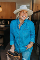 Dakota Denim Top - Cowhide and Conchos