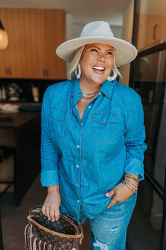 Dakota Denim Top - Cowhide and Conchos