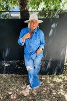 Dakota Denim Top - Cowhide and Conchos