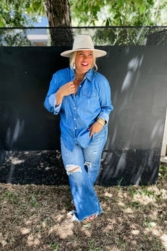 Dakota Denim Top - Cowhide and Conchos