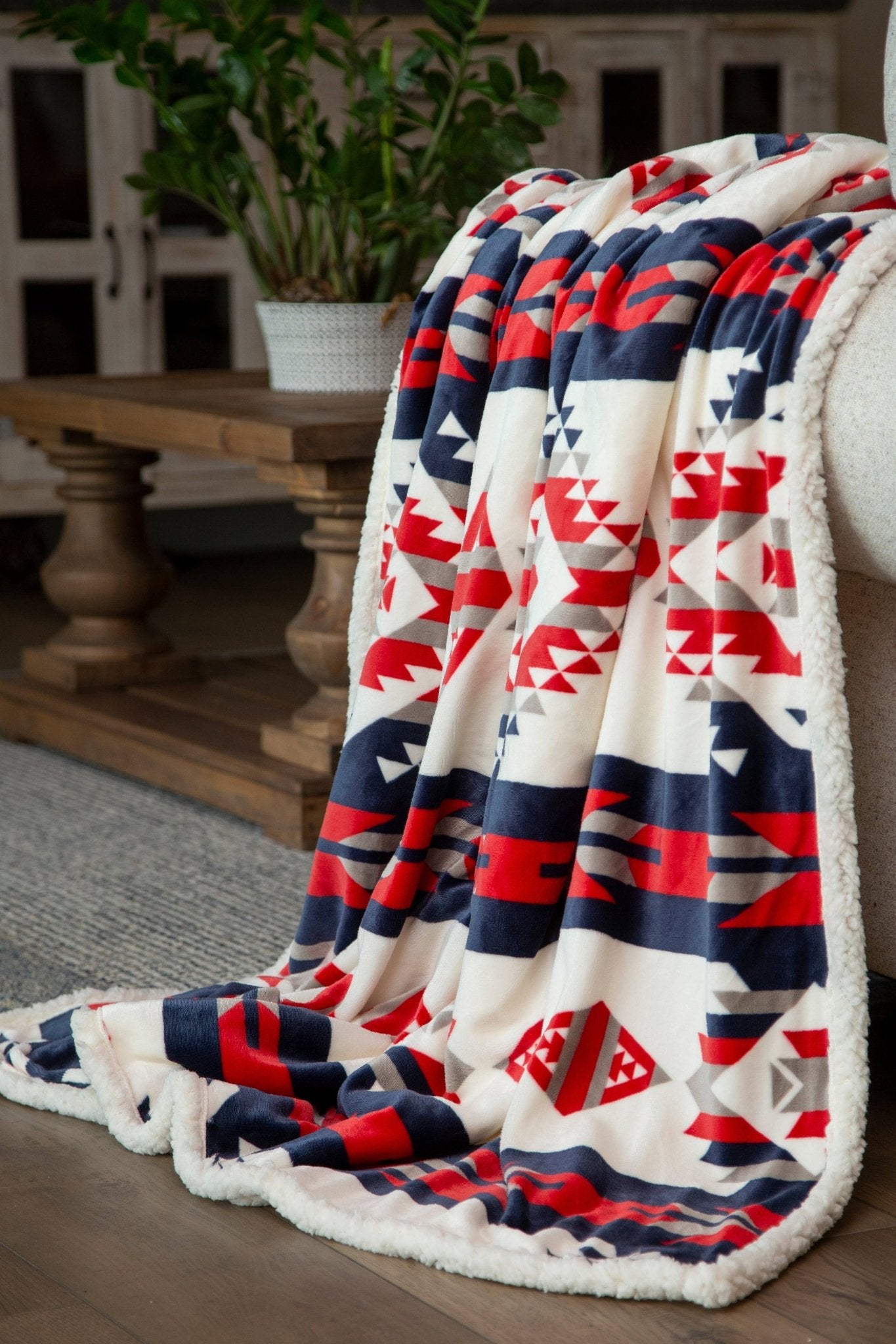Dances With Red Plush Throw - Cowhide and Conchos