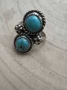 Darius Arviso Navajo Sterling Silver Turquoise Ring — Size 8.5, 1 1/8" × 3/4" Face (DGA Hallmarked) - Cowhide and Conchos