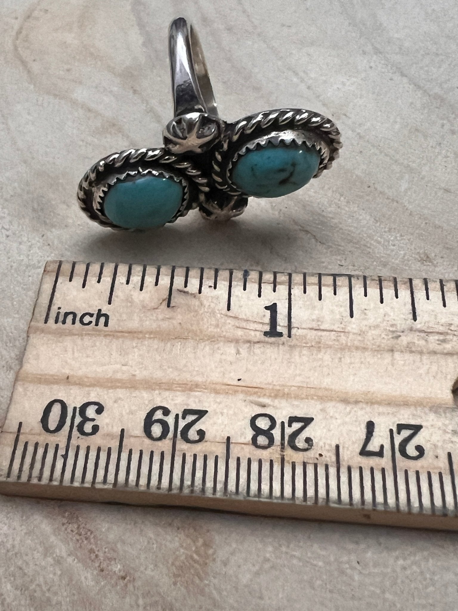 Darius Arviso Navajo Sterling Silver Turquoise Ring — Size 8.5, 1 1/8" × 3/4" Face (DGA Hallmarked) - Cowhide and Conchos