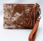 Dark Red Spotted Cowhide Clutch - Cowhide and Conchos