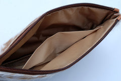 Dark Red Spotted Cowhide Clutch - Cowhide and Conchos