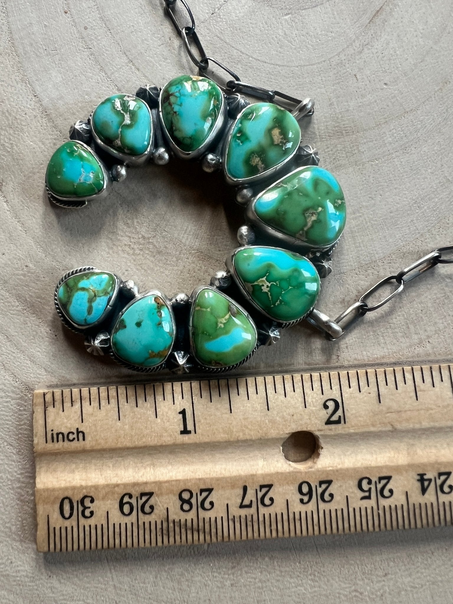 Darrin Livingston Navajo Naja Pendant Sterling Silver Necklace — 18" Chain with Sonoran Mountain Turquoise (2" × 2" Naja, Hallmarked, Heirloom Flagship) - Cowhide and Conchos