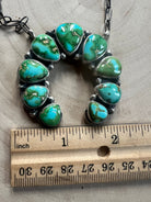 Darrin Livingston Navajo Naja Pendant Sterling Silver Necklace — 18" Chain with Sonoran Mountain Turquoise (2" × 2" Naja, Hallmarked, Heirloom Flagship) - Cowhide and Conchos