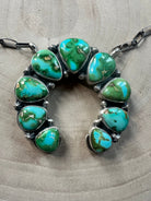 Darrin Livingston Navajo Naja Pendant Sterling Silver Necklace — 18" Chain with Sonoran Mountain Turquoise (2" × 2" Naja, Hallmarked, Heirloom Flagship) - Cowhide and Conchos