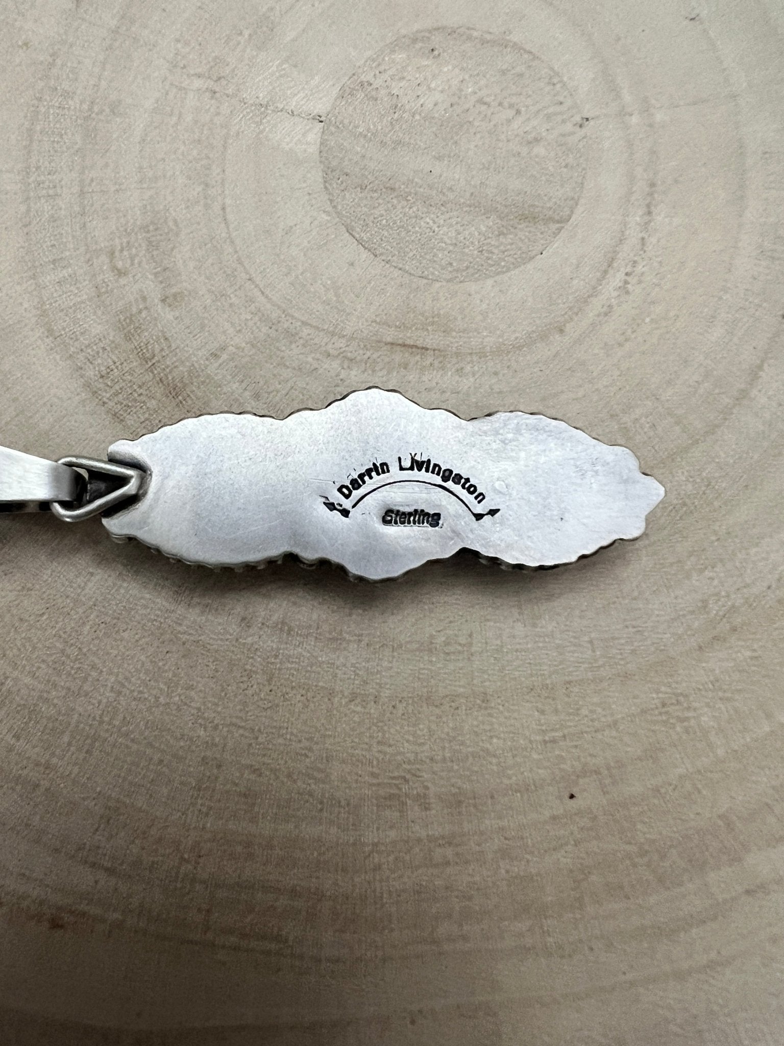 Darrin Livingston Navajo Sterling Silver Pendant with Natural Royston Turquoise — 3" × 3/4" (Hallmark) - Cowhide and Conchos