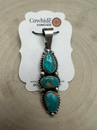 Darrin Livingston Navajo Sterling Silver Pendant with Natural Royston Turquoise — 3" × 3/4" (Hallmark) - Cowhide and Conchos