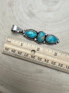 Darrin Livingston Navajo Sterling Silver Pendant with Natural Royston Turquoise — 3" × 3/4" (Hallmark) - Cowhide and Conchos