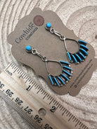 Davis Kaamasee Zuni Handmade Sterling and Kingman Turquoise Dangle Earrings - Cowhide and Conchos