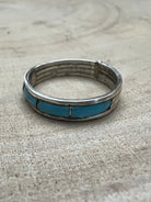 Debbie Livingston Navajo Handmade S/S Kingman Turquoise Ring - Sizes 7, 8, and 8.5 - Cowhide and Conchos