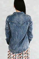 Denim Blue Washed Concho Button Down Western Tencel Shirt - Cowhide and Conchos
