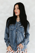 Denim Blue Washed Concho Button Down Western Tencel Shirt - Cowhide and Conchos