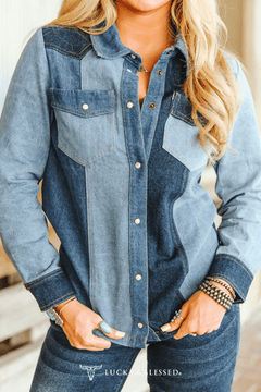 Denim Multi Wash Button Down Shirt - Cowhide and Conchos